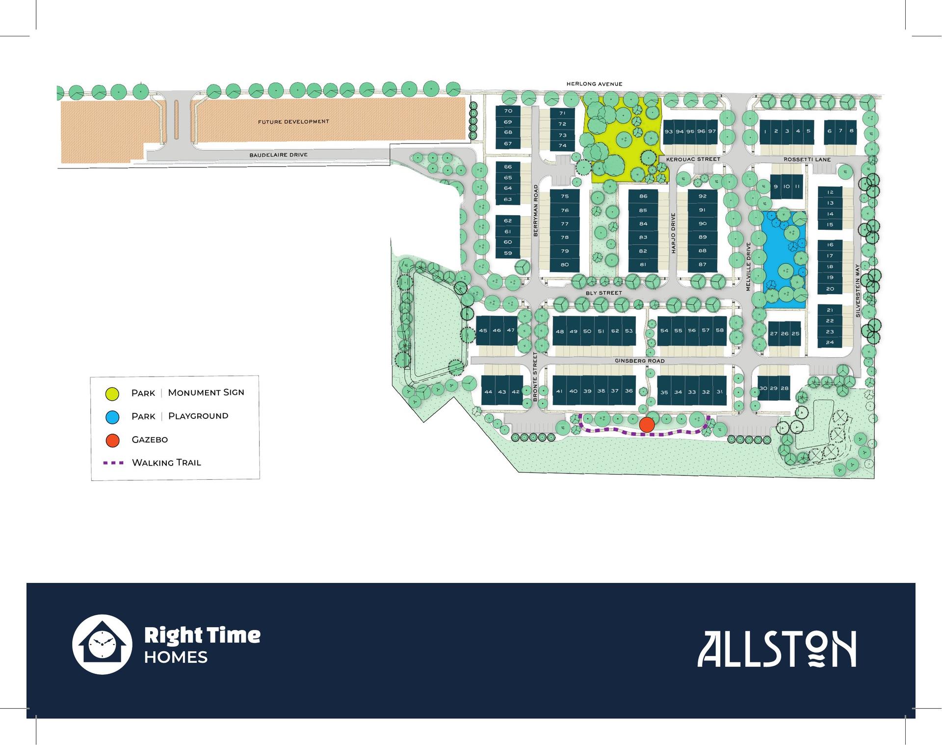 Allston Community Site Map showing lot positions and community layout