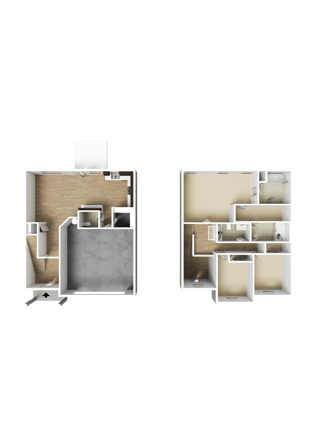Madison 3BR (Furnished) floor plan with room layout and dimensions