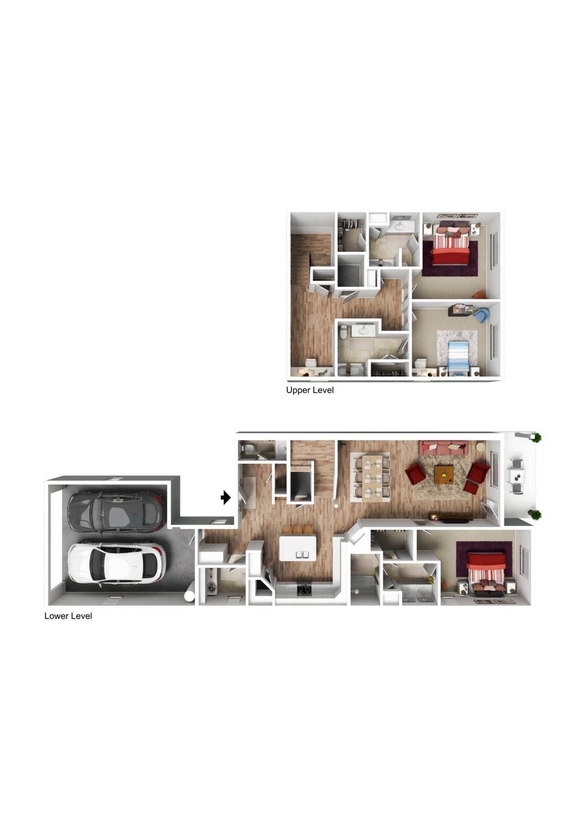 Preston Park Townhome (3D Furnished) floor plan with room layout and dimensions