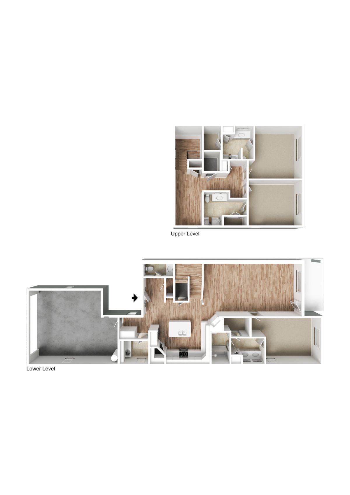 Preston Park Townhome (3D View) floor plan with room layout and dimensions